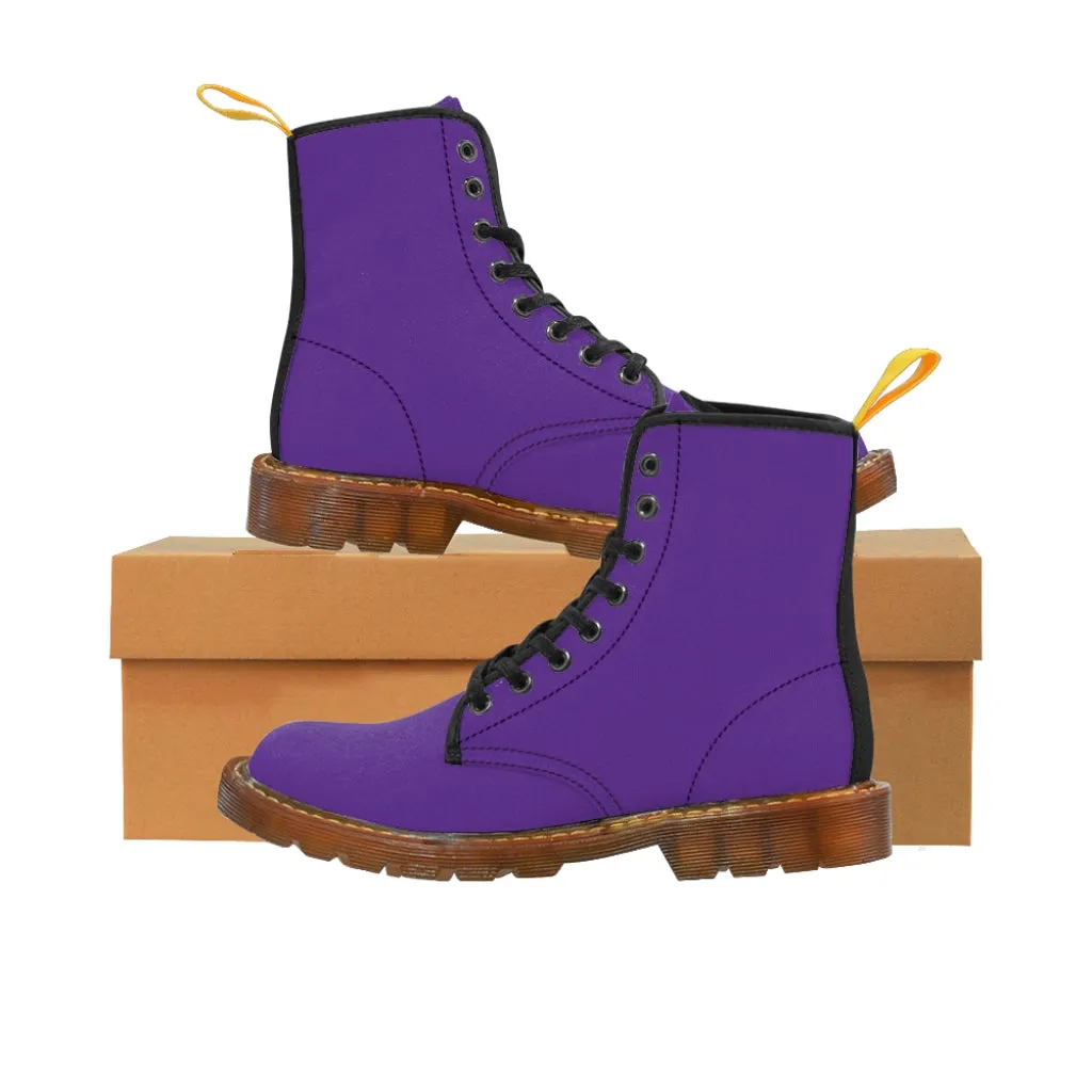 Dark Purple Women's Canvas Boots, Solid Dark Purple Color Modern Essential Winter Boots For Ladies