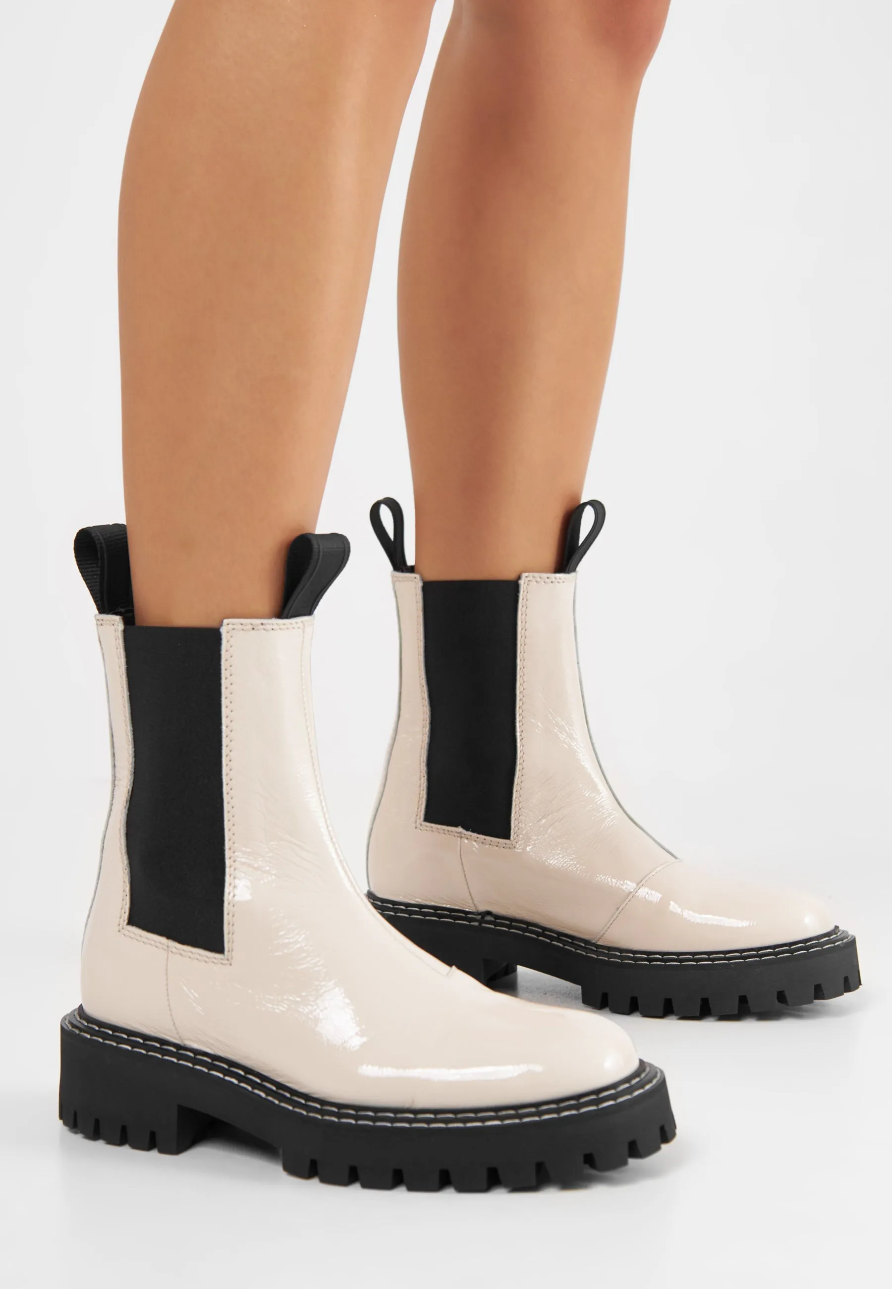 Daze Off White Patent Leather Chelsea Boots