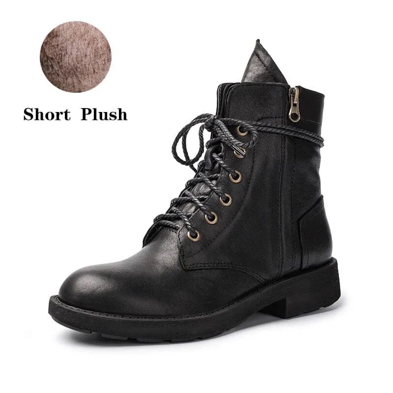 Designer Chunky Riding Boots Fashion Sheepskin Combat Boots in Coffee/Dark Coffee/Black