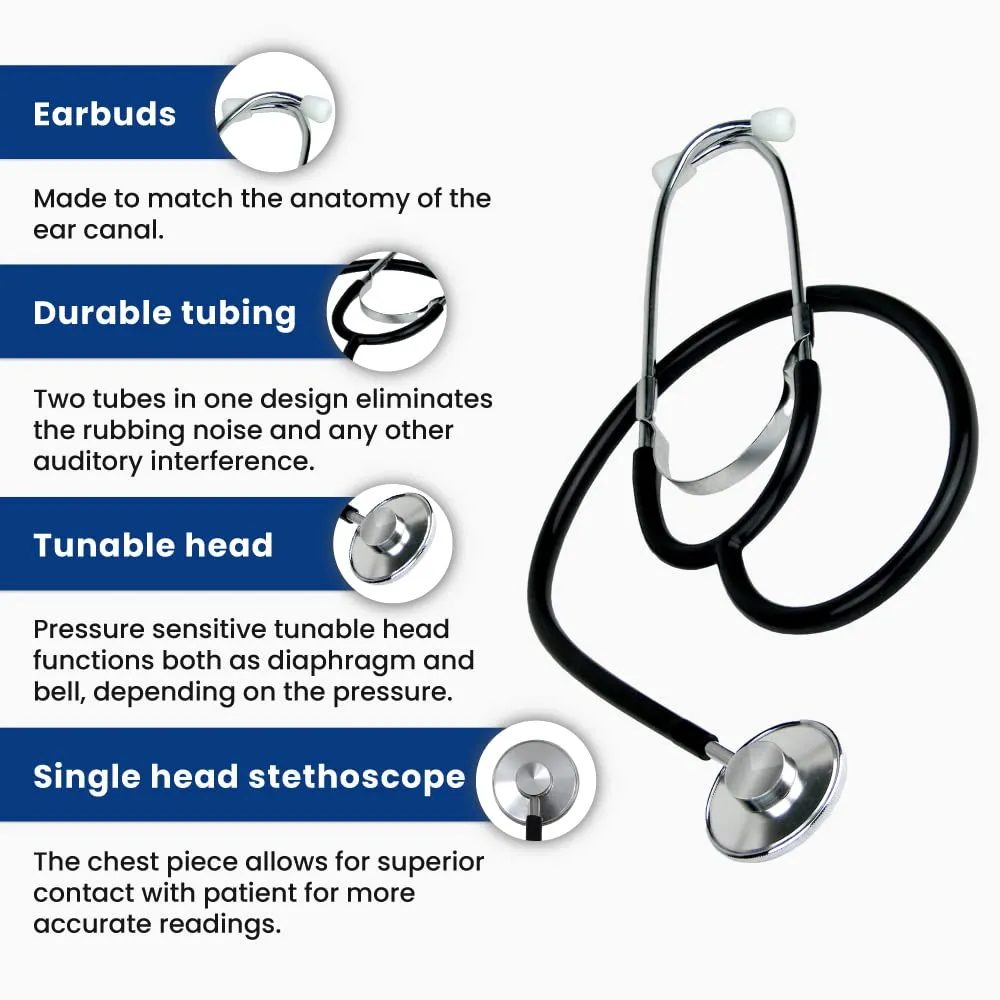 Dixie EMS Single Head Lightweight Stethoscope, - Black