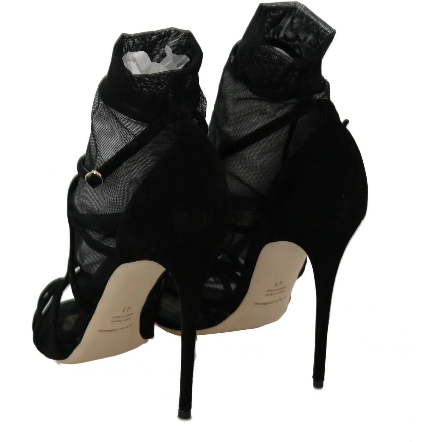 Dolce & Gabbana Black Suede Tulle Ankle Boot Sandals