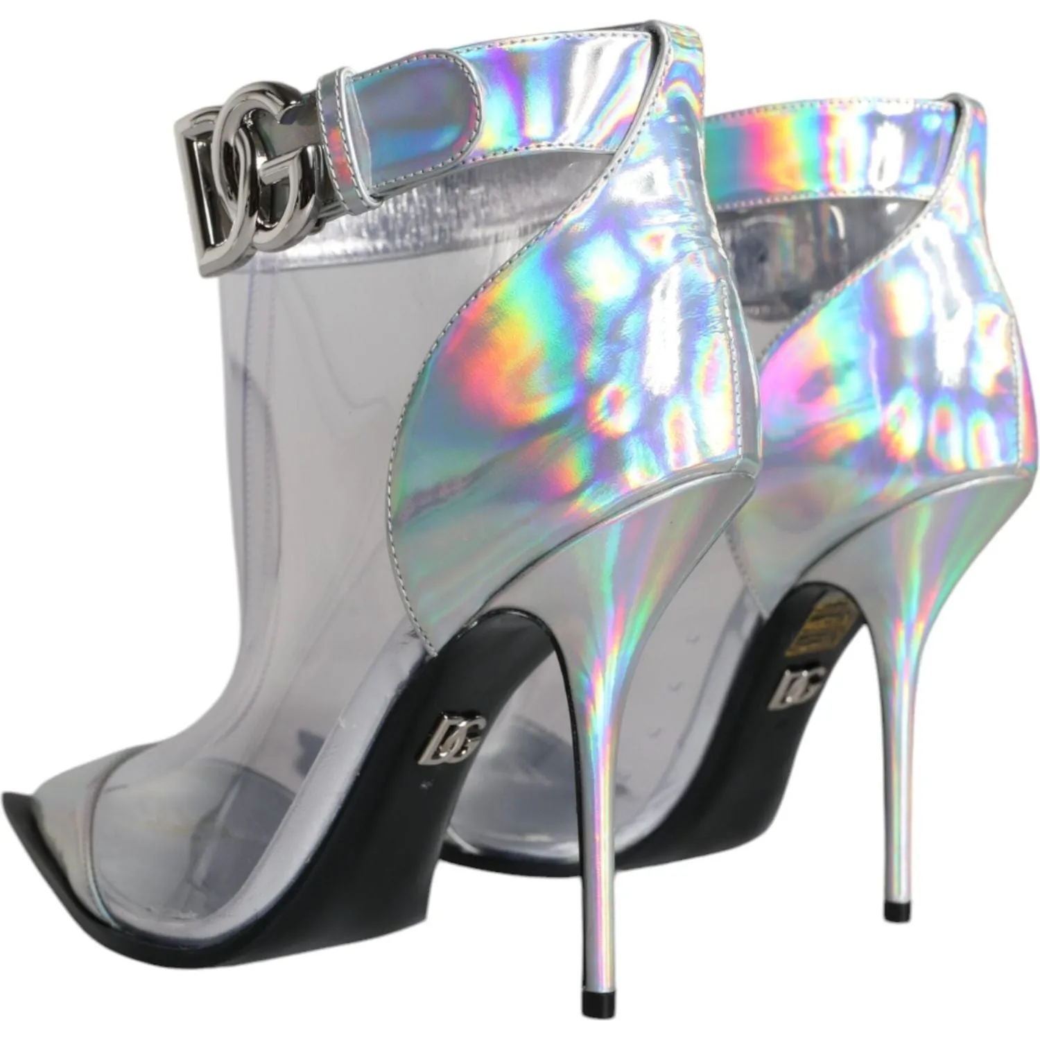 Dolce & Gabbana Silver Iridescent PVC Pointed Short Boots Shoes