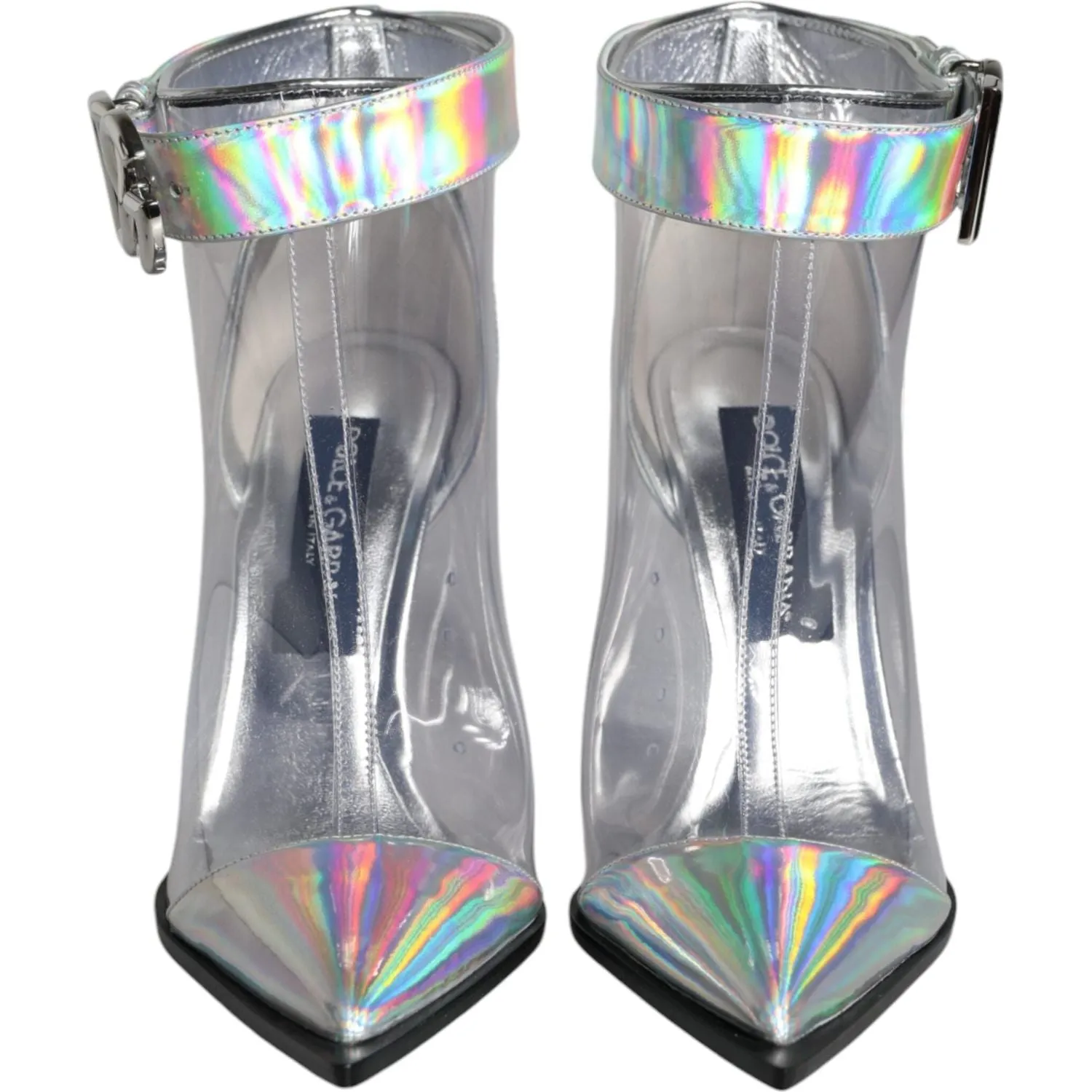 Dolce & Gabbana Silver Iridescent PVC Pointed Short Boots Shoes