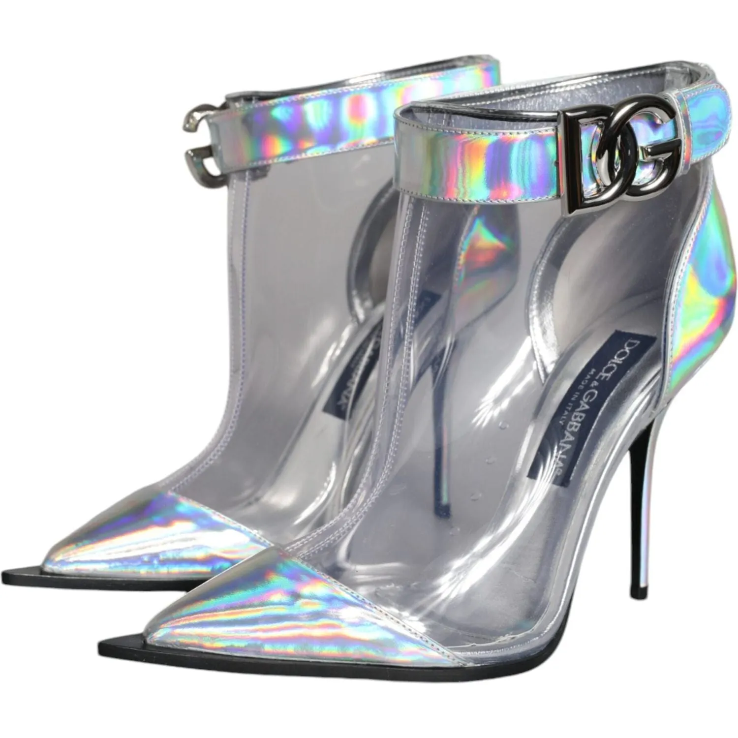 Dolce & Gabbana Silver Iridescent PVC Pointed Short Boots Shoes