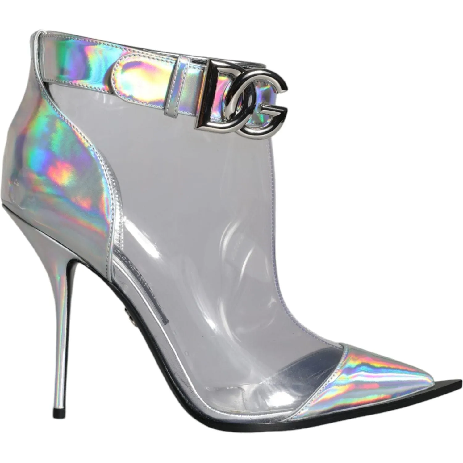 Dolce & Gabbana Silver Iridescent PVC Pointed Short Boots Shoes