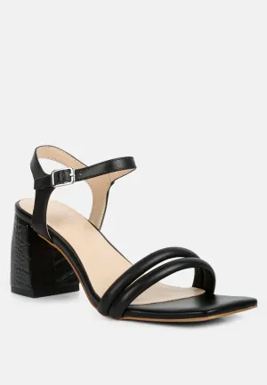 EDYTA Ankle Strap Block Heel Sandals in Black