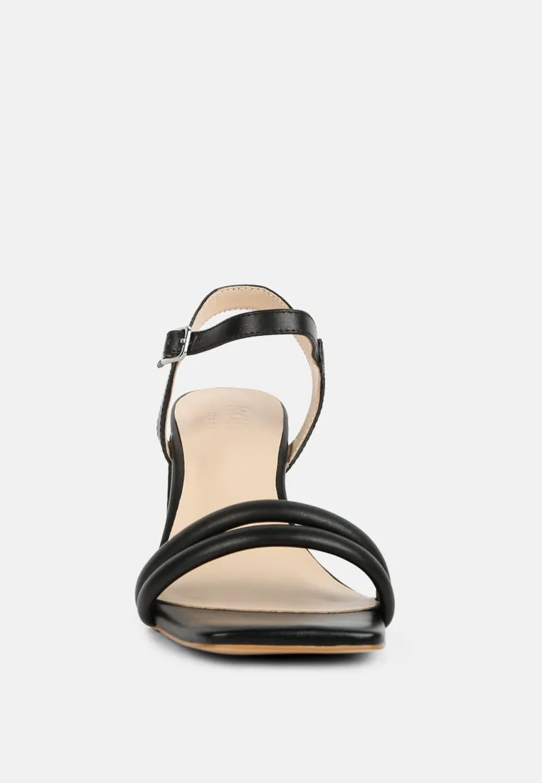 EDYTA Ankle Strap Block Heel Sandals in Black