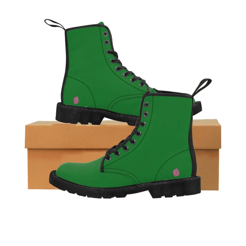 Emerald Green Men's Canvas Boots, Solid Color Best Designer Winter Laced Up Boots For Men (US Size: 7-10.5)