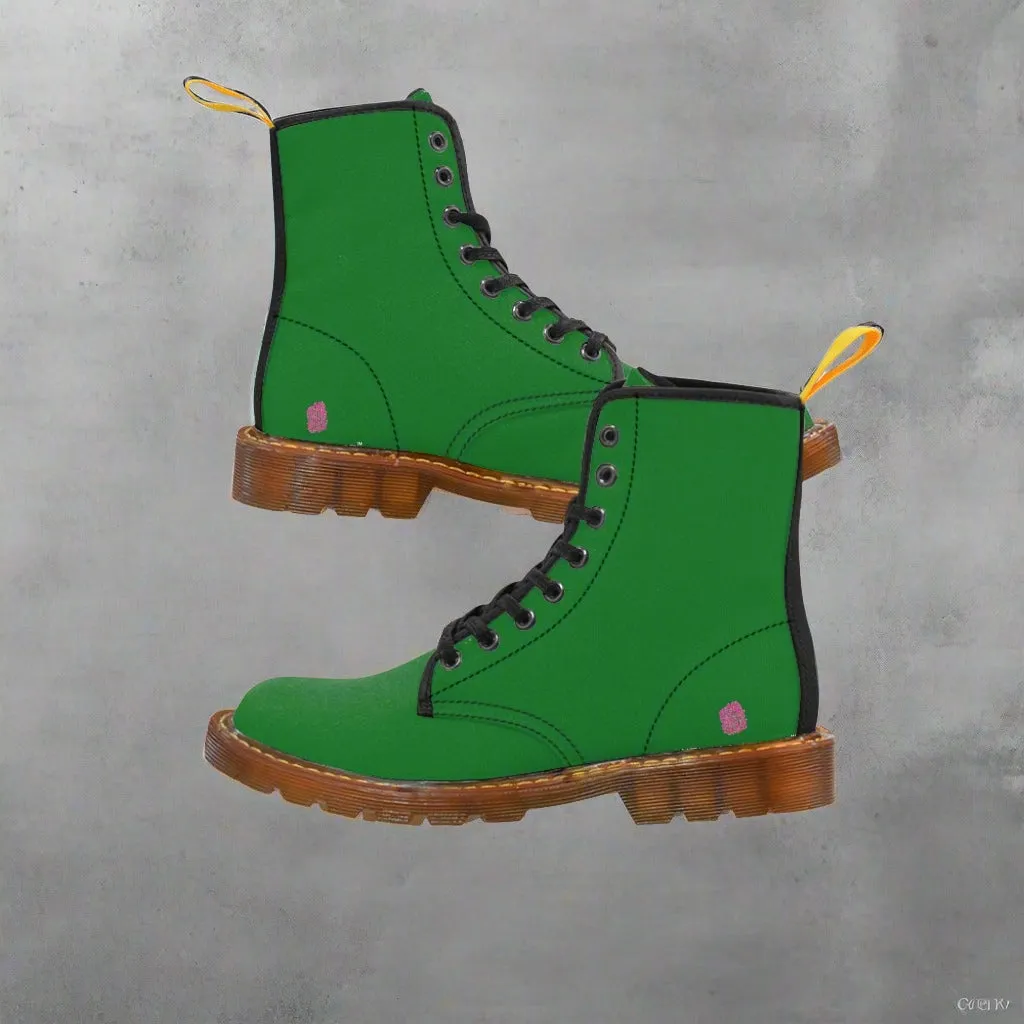 Emerald Green Men's Canvas Boots, Solid Color Best Designer Winter Laced Up Boots For Men (US Size: 7-10.5)