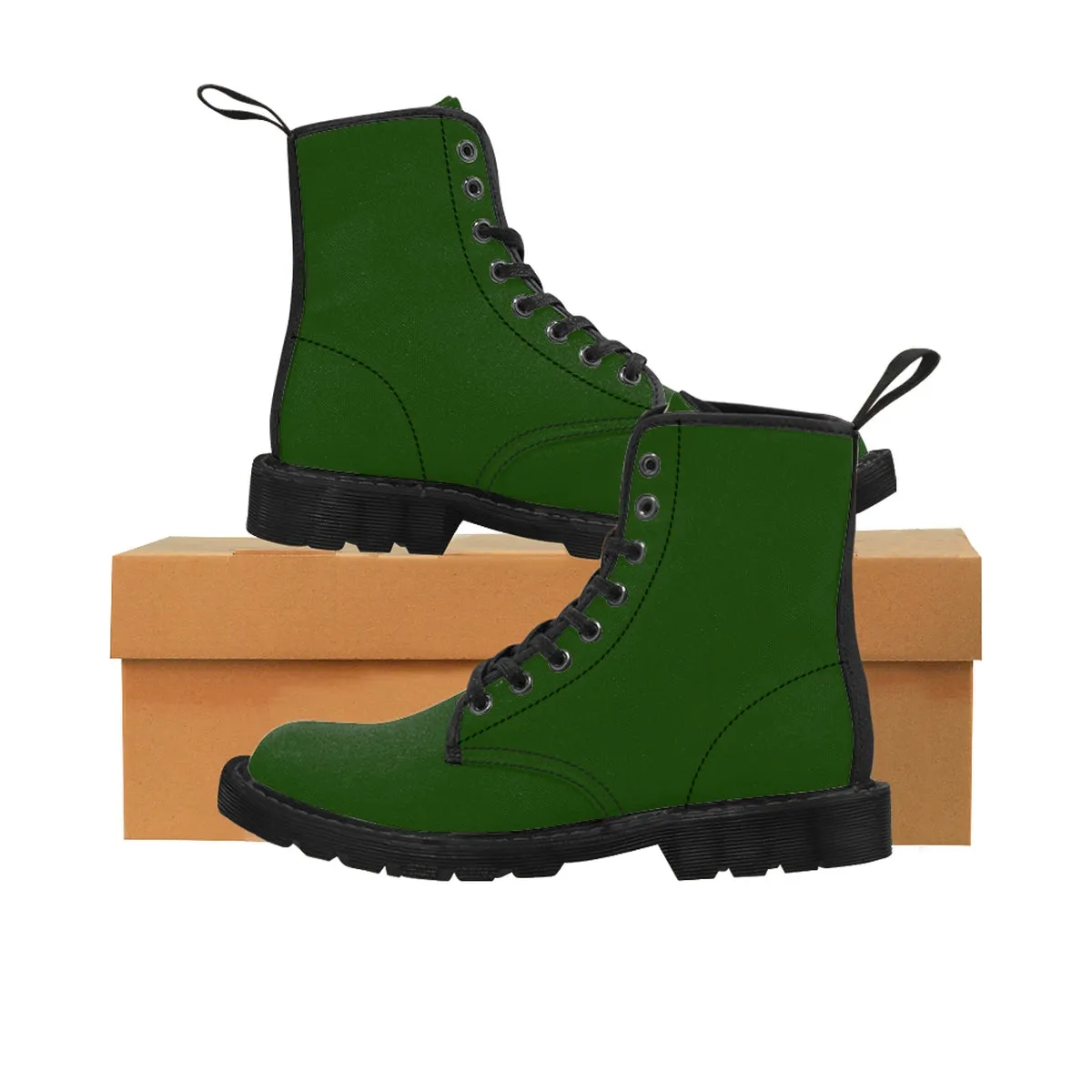 Emerald Green Women's Boots, Classic Solid Color Winter Lace-up Toe Cap Hiking Boots