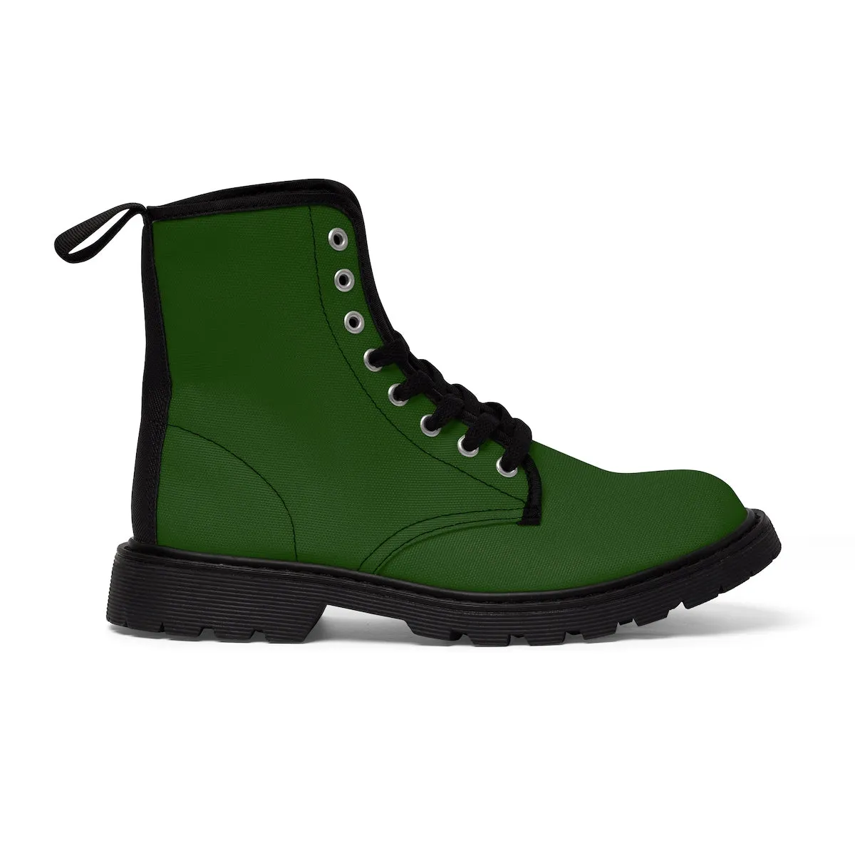 Emerald Green Women's Boots, Classic Solid Color Winter Lace-up Toe Cap Hiking Boots