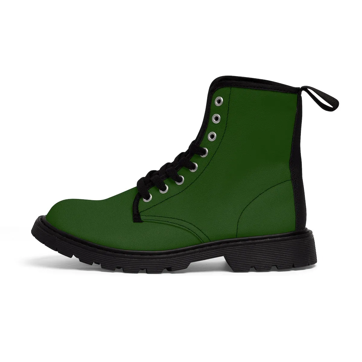 Emerald Green Women's Boots, Classic Solid Color Winter Lace-up Toe Cap Hiking Boots