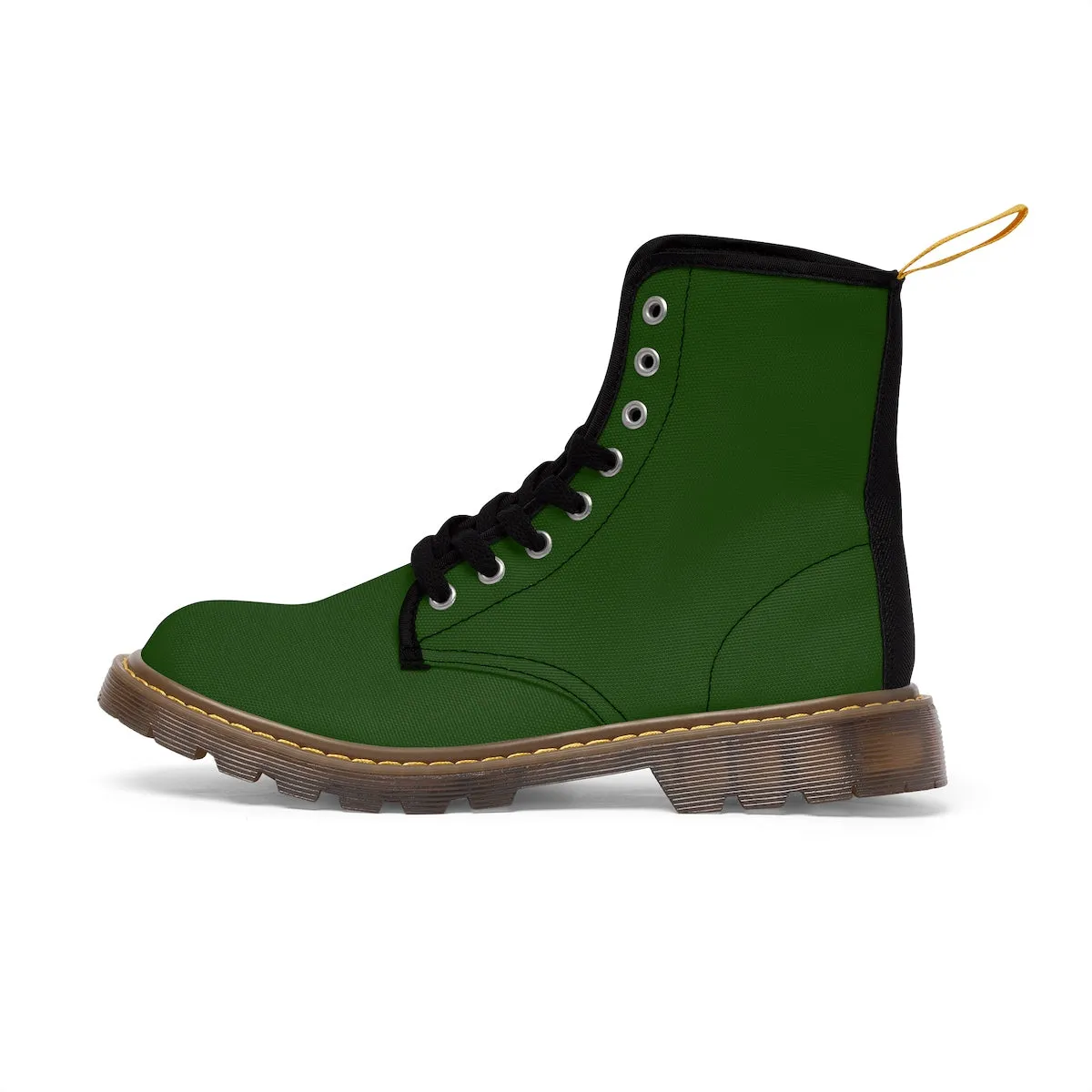 Emerald Green Women's Boots, Classic Solid Color Winter Lace-up Toe Cap Hiking Boots