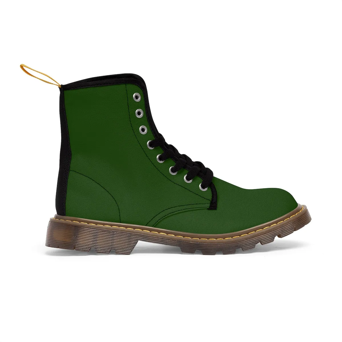 Emerald Green Women's Boots, Classic Solid Color Winter Lace-up Toe Cap Hiking Boots