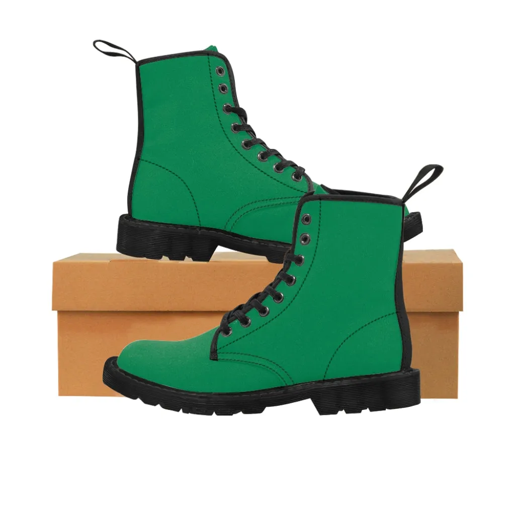 Emerald Green Women's Canvas Boots, Solid Color Modern Essential Winter Boots For Ladies