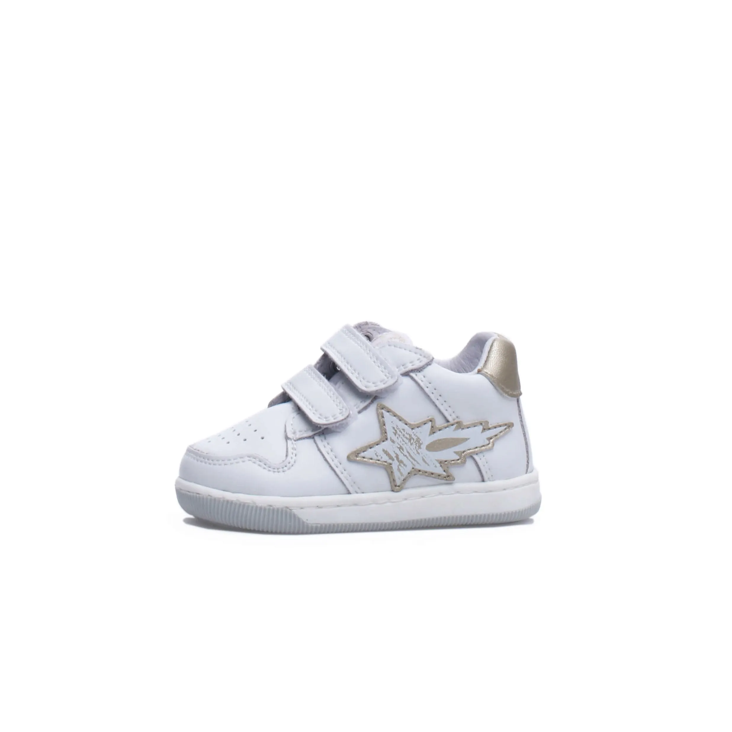 FALCOTTO - Frankie Girls White and Platinum Star Leather Sneakers