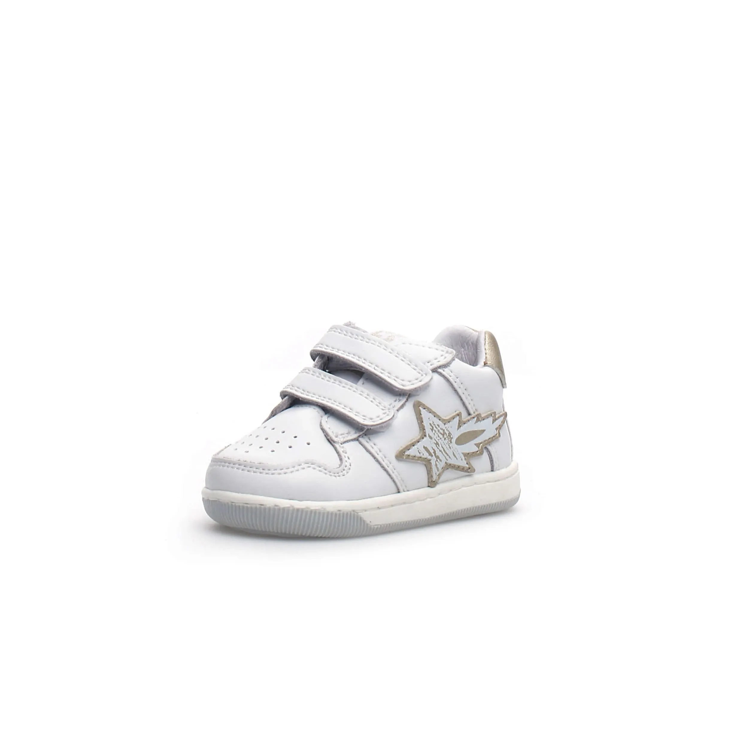 FALCOTTO - Frankie Girls White and Platinum Star Leather Sneakers