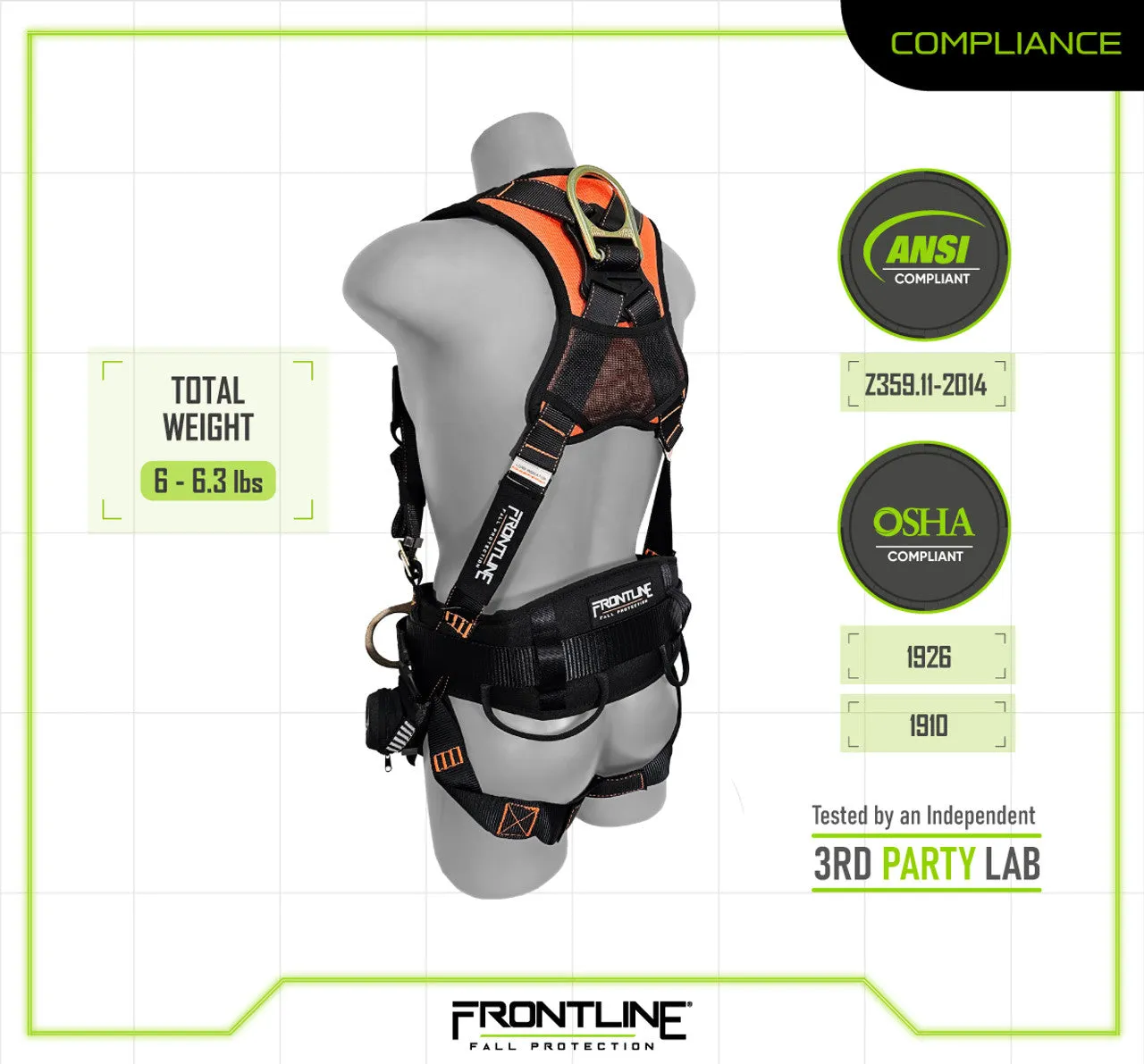 Frontline 100CTB Combat Construction Full Body Harness with Tongue Buckle Legs and Trauma Straps M/L