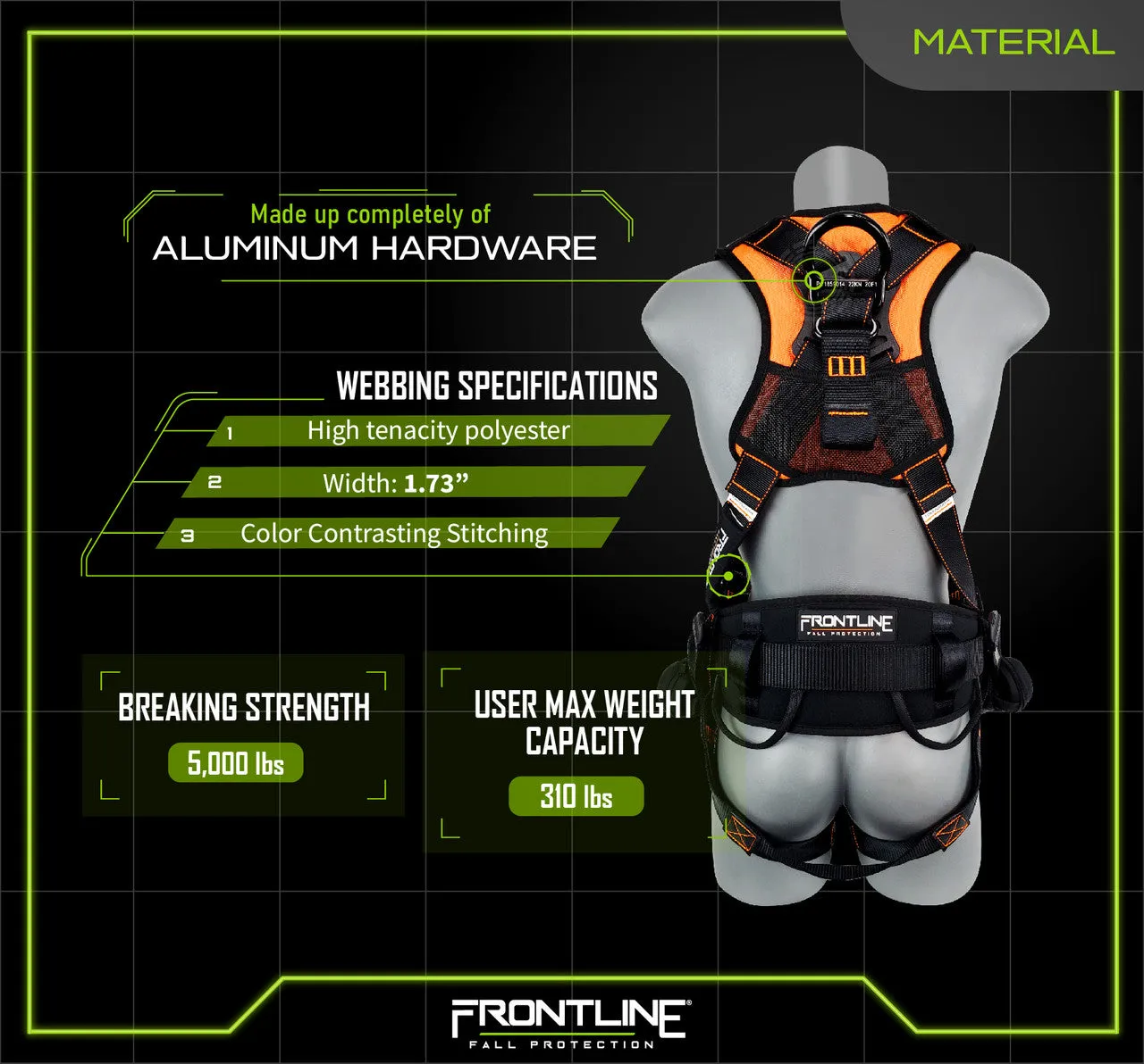 Frontline 110CTB Combat Lite Full Body Harness all Aluminum Hardware and Suspension Trauma Straps M/L