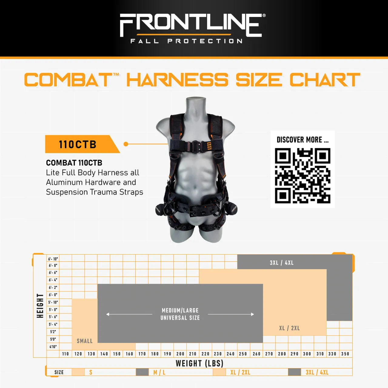 Frontline 110CTB Combat Lite Full Body Harness all Aluminum Hardware and Suspension Trauma Straps S