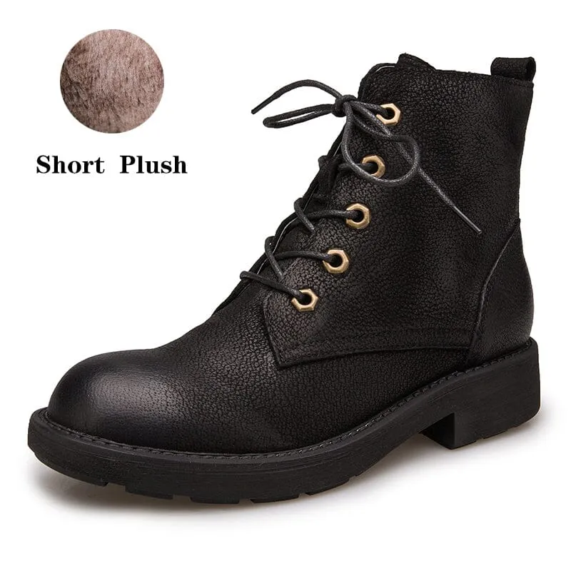 Full Grain Leather Combat Boots Designer Retro Chunky Martin Boots Coffee/Black