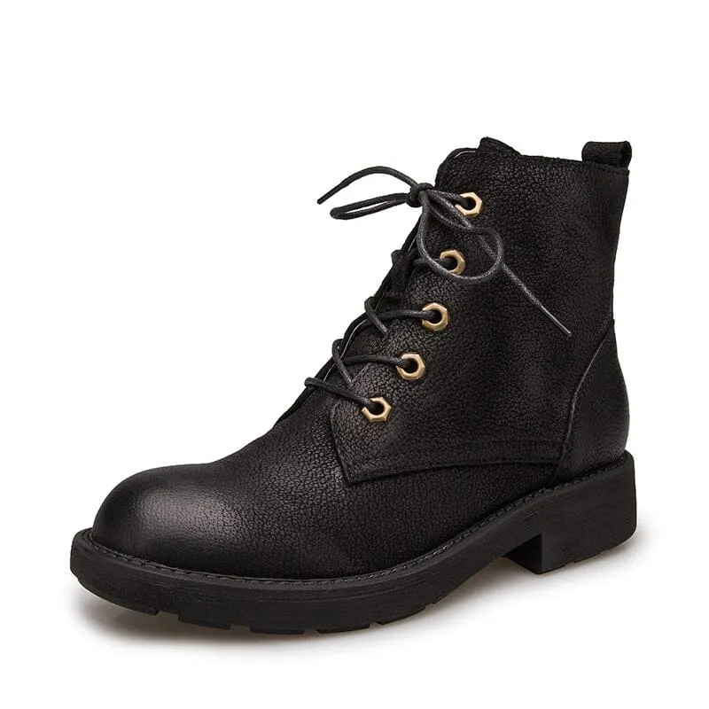 Full Grain Leather Combat Boots Designer Retro Chunky Martin Boots Coffee/Black