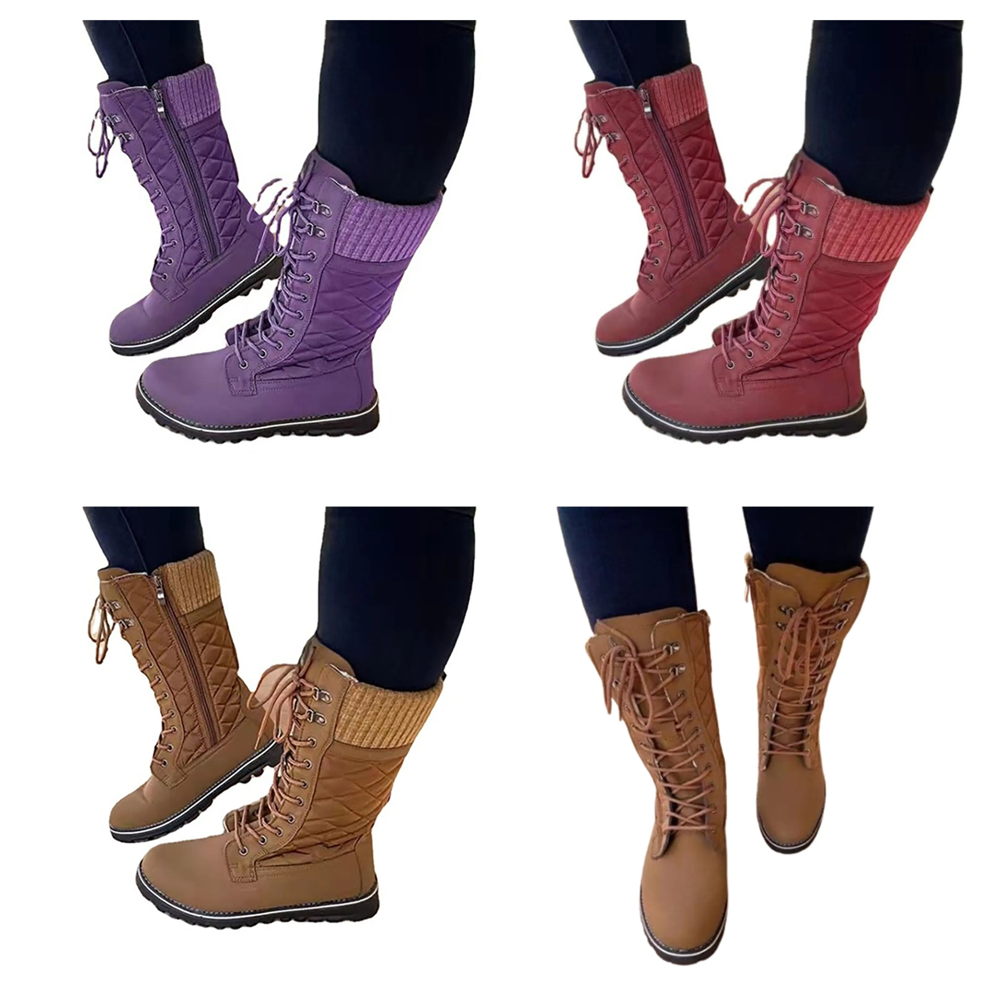 Funki Buys | Boots | Women's Plush Mid-Calf Lace Up Flat Boots