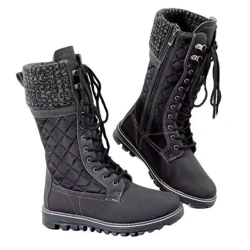 Funki Buys | Boots | Women's Plush Mid-Calf Lace Up Flat Boots