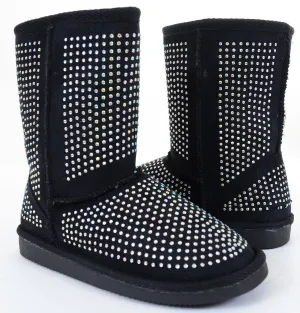 Fur Rhinestone Faux Shearling Black Round Toe Women's Boot