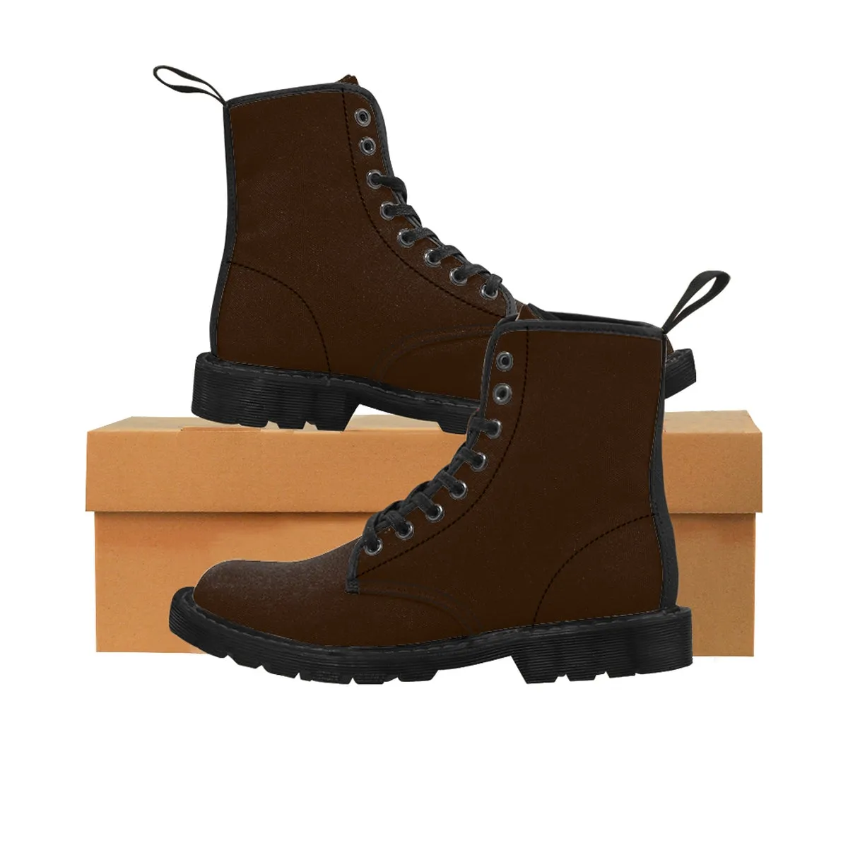 Gingerbread Brown Women's Boots, Solid Color Winter Lace-up Toe Cap Hiker Boots