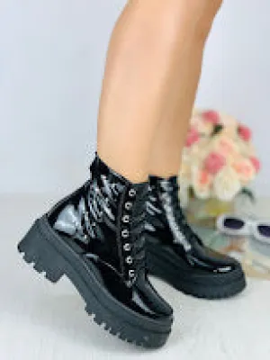 Glossy Black Platform Combat Boots