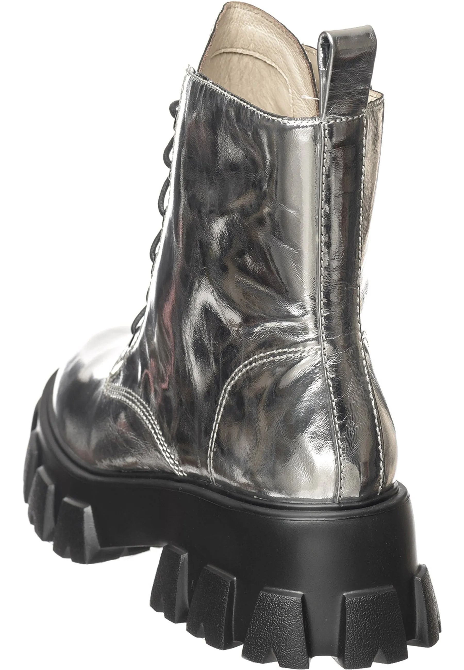 Glossy Chunky Combat Boots - Silver