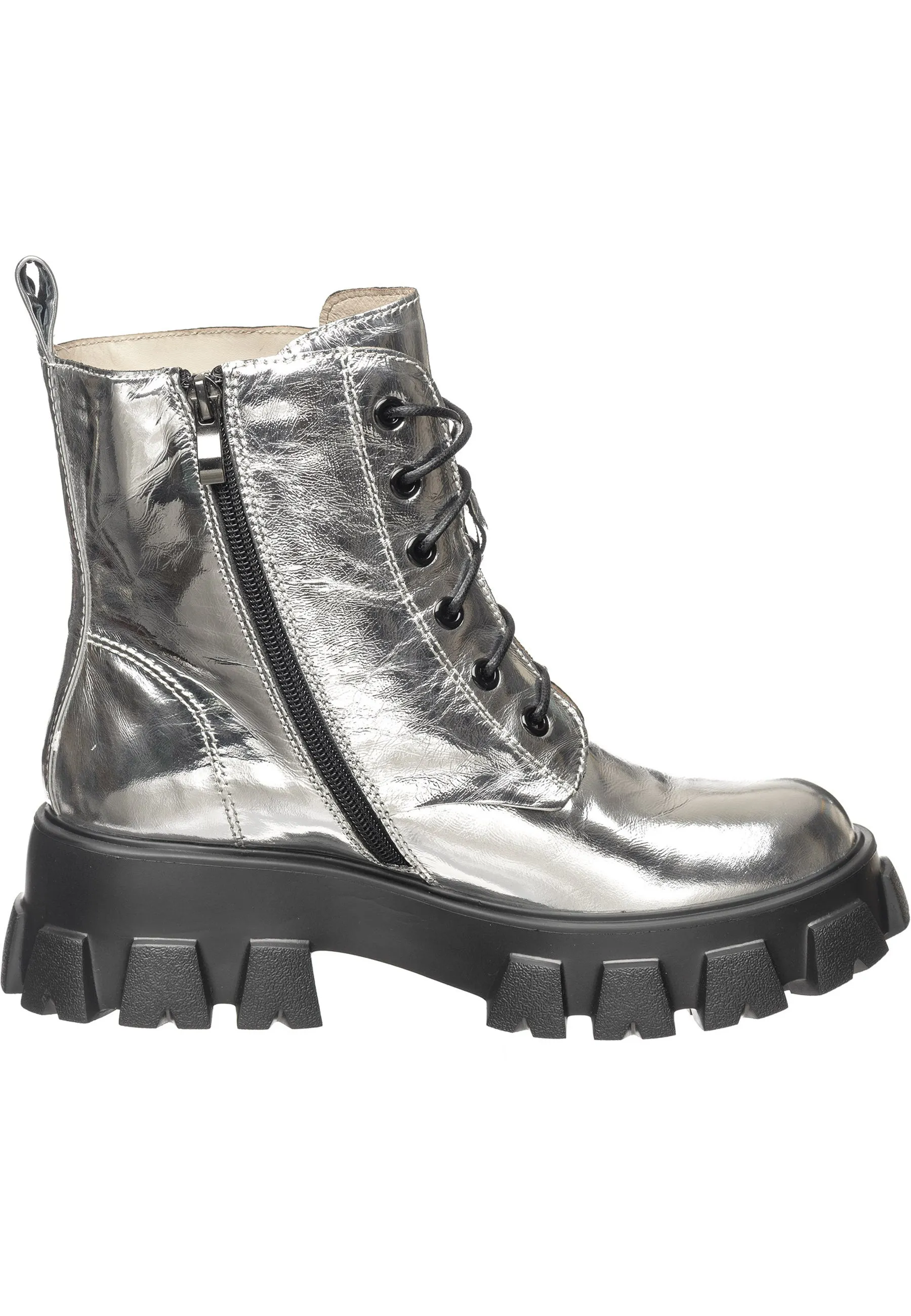 Glossy Chunky Combat Boots - Silver