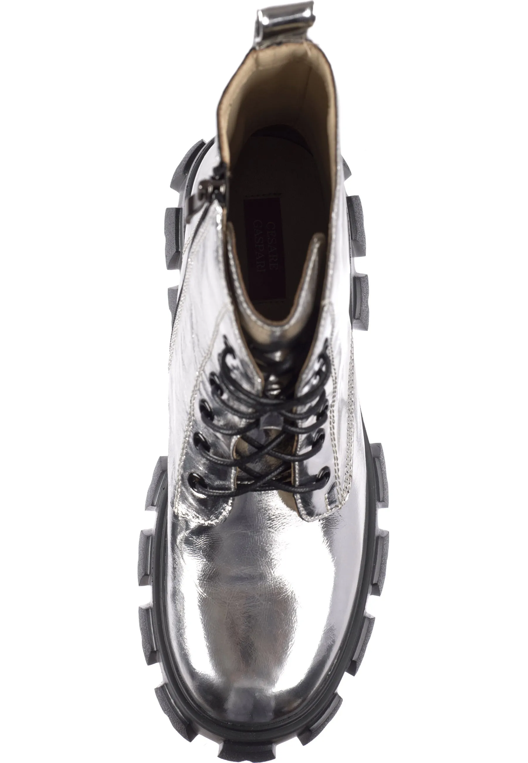 Glossy Chunky Combat Boots - Silver