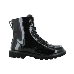 Gotta Flurt Women's Luna Black Faux Patent Leather Combat Boot With Side Zipper