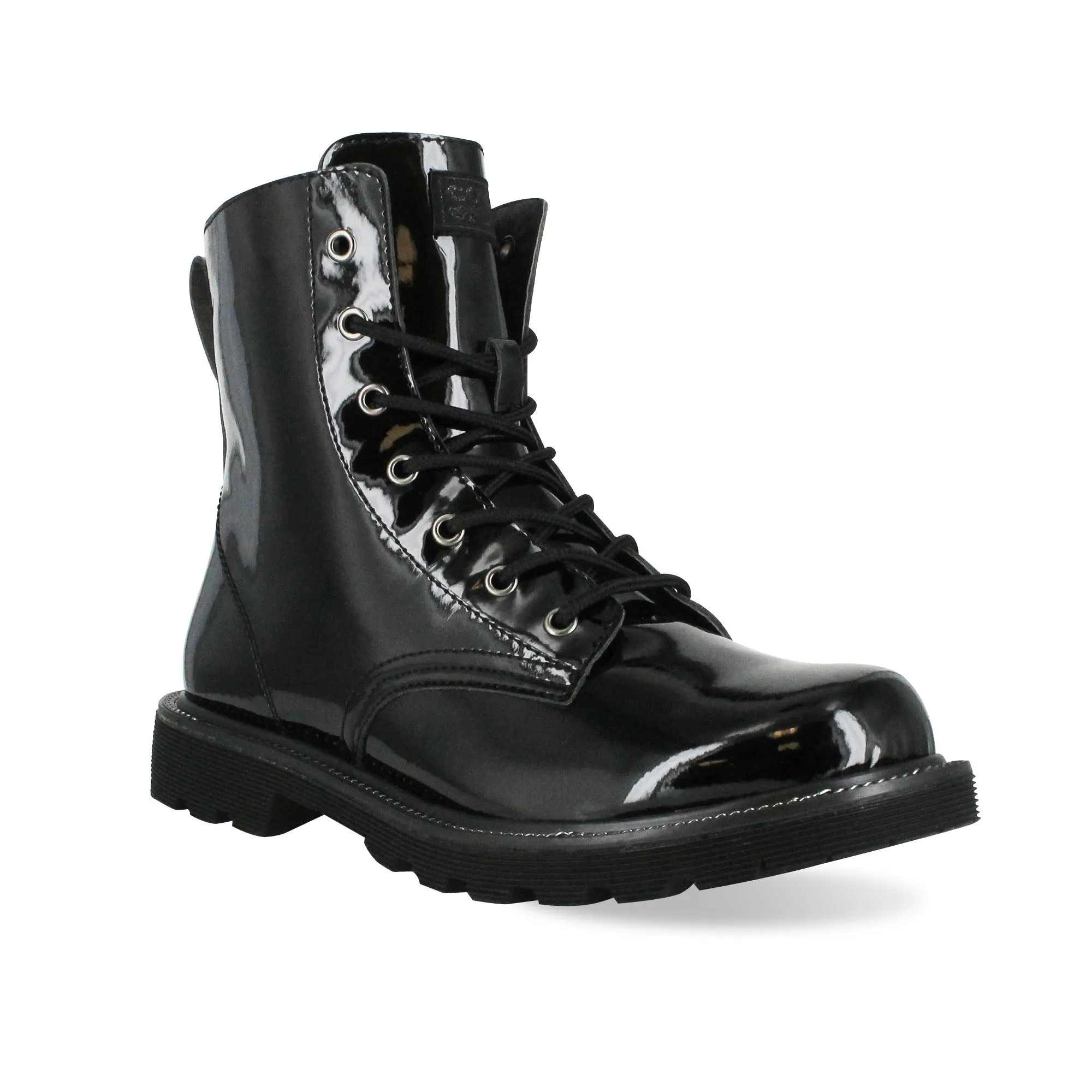 Gotta Flurt Women's Luna Black Faux Patent Leather Combat Boot With Side Zipper