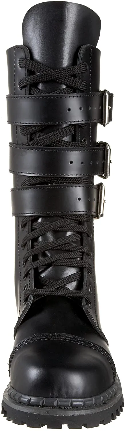 Gravel-14 Black Leather Lace-Up Combat Boot