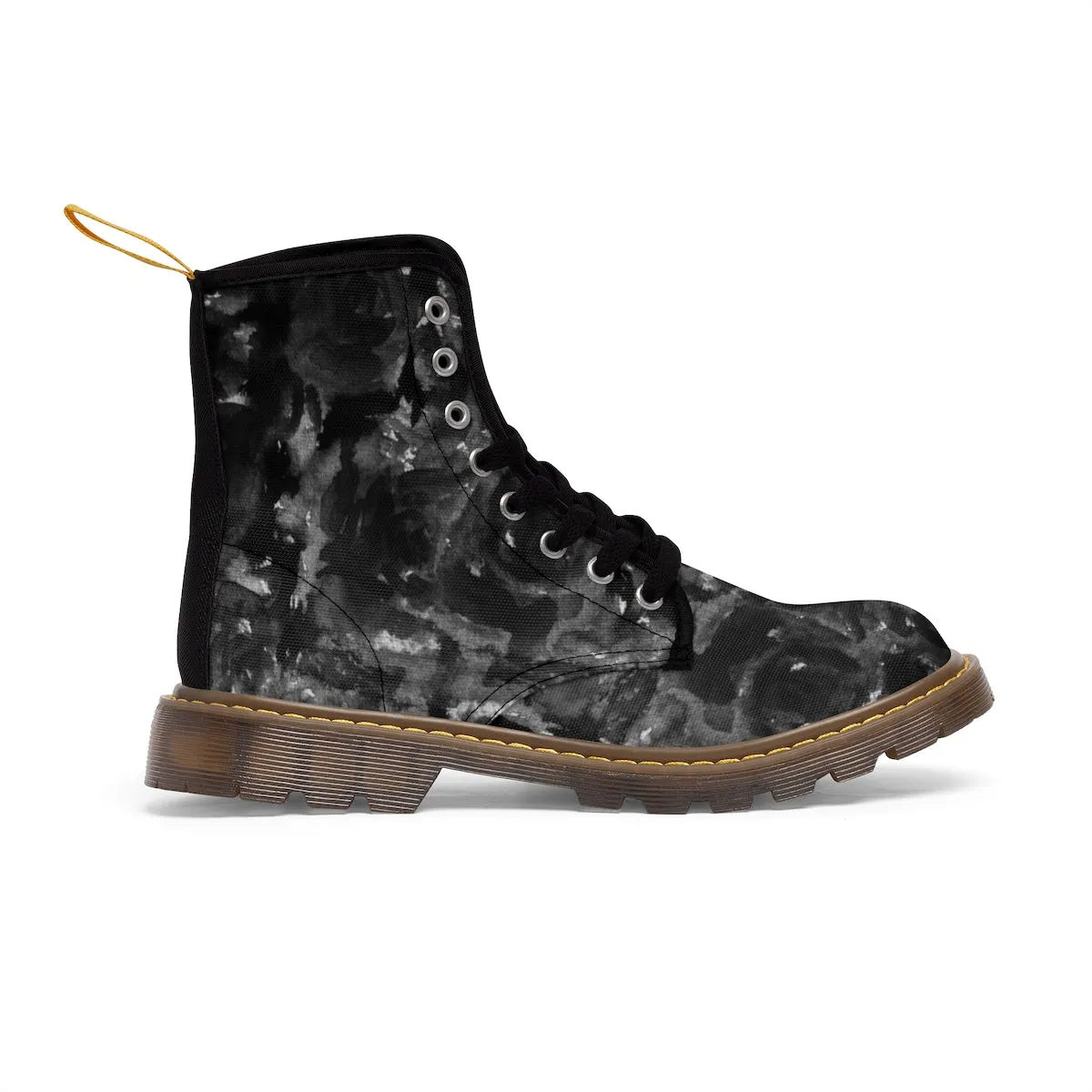 Gray Abstract Men's Boots, Lace-Up Winter Boots Cap Toe Men's Shoes (US Size: 7-10.5)