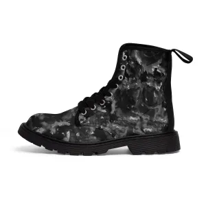 Gray Abstract Men's Boots, Lace-Up Winter Boots Cap Toe Men's Shoes (US Size: 7-10.5)