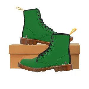 Green Women's Canvas Boots, Best Emerald Green Solid Color Winter Boots For Women