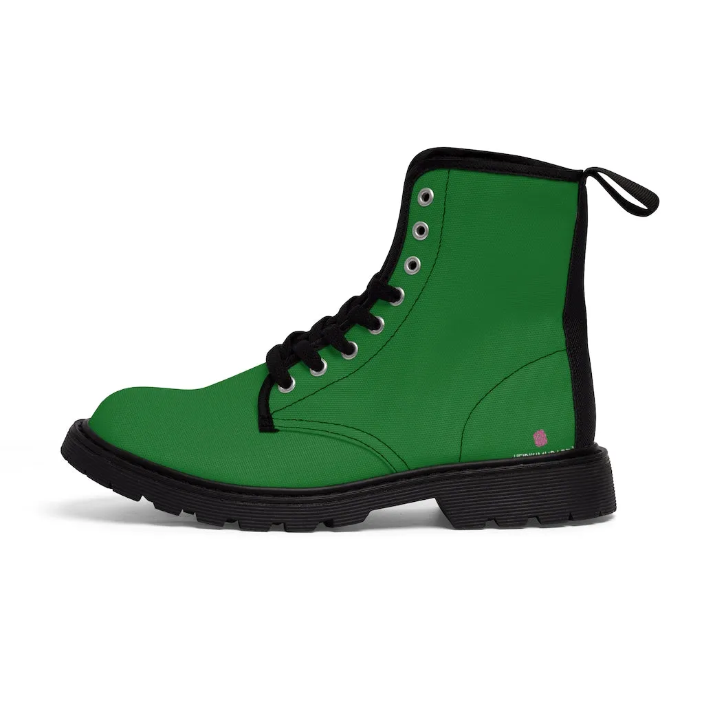 Green Women's Canvas Boots, Best Emerald Green Solid Color Winter Boots For Women