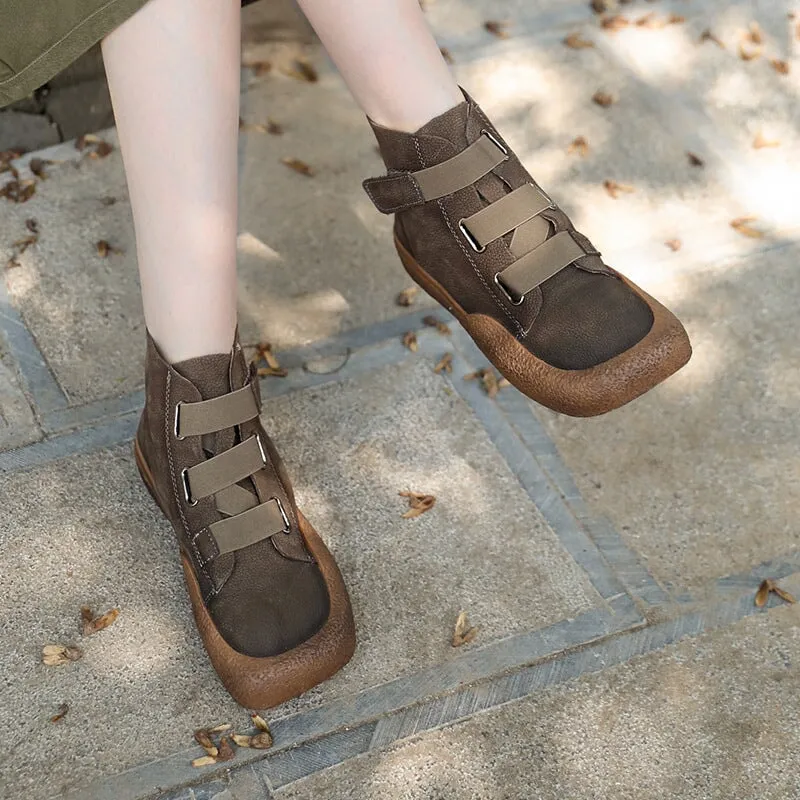 Handmade Genuine Leather Lace up Chunky Oxford Boots in Coffee/Gray