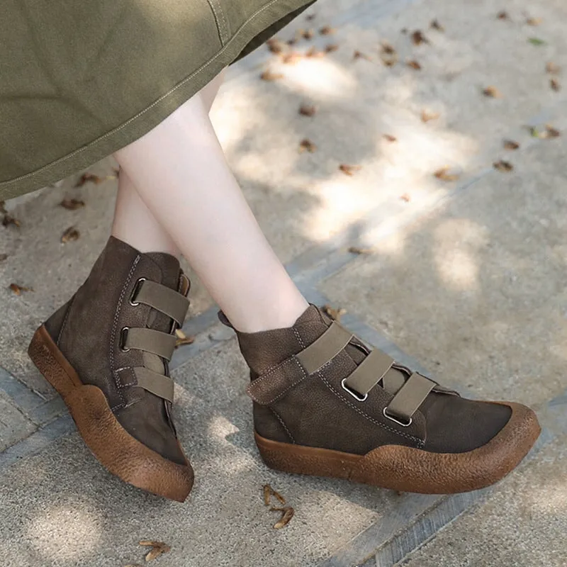 Handmade Genuine Leather Lace up Chunky Oxford Boots in Coffee/Gray