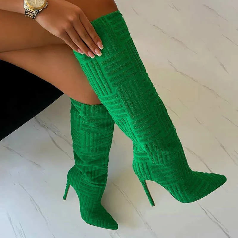 Heels Green Rose Red High Tube  Boots