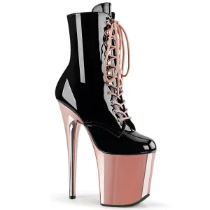 High Heel Leather Lace Up Boots for Drag Queens in Black and Rose Gold