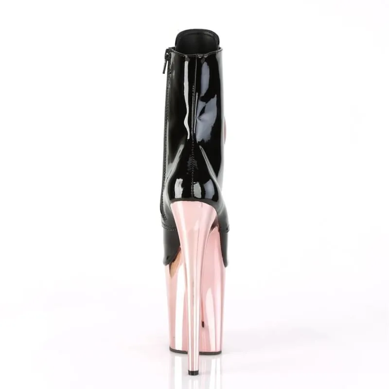 High Heel Leather Lace Up Boots for Drag Queens in Black and Rose Gold