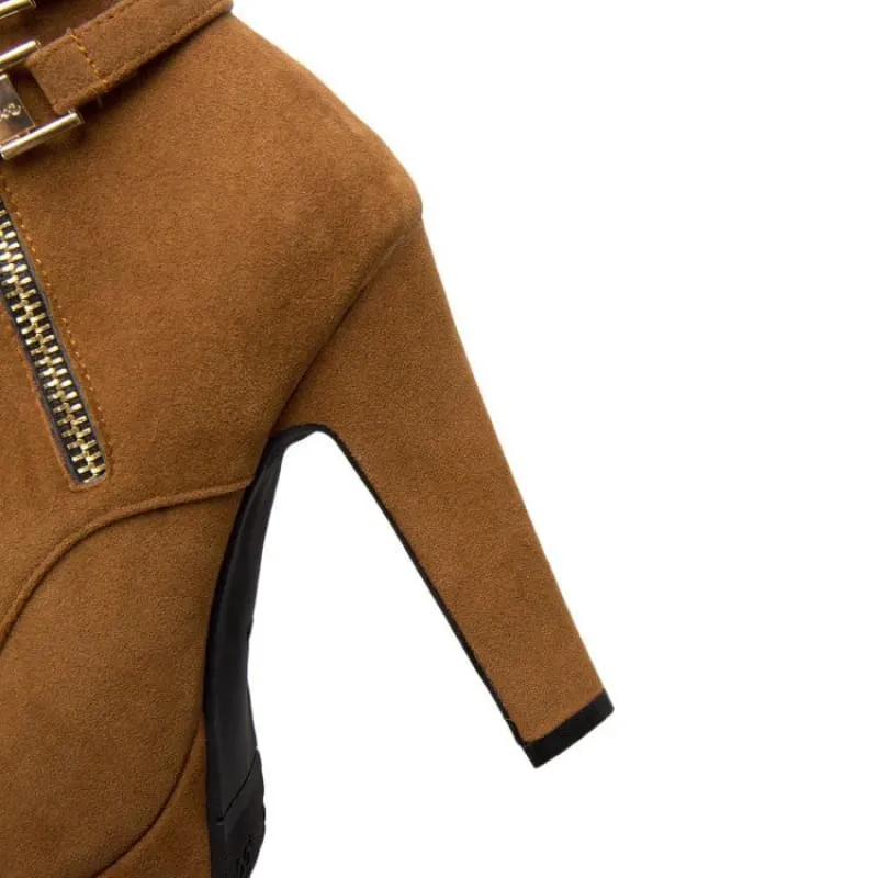 High-heeled Short Ankle Drag Boots with Gold Buckles