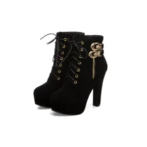 High-heeled Short Ankle Drag Boots with Gold Buckles