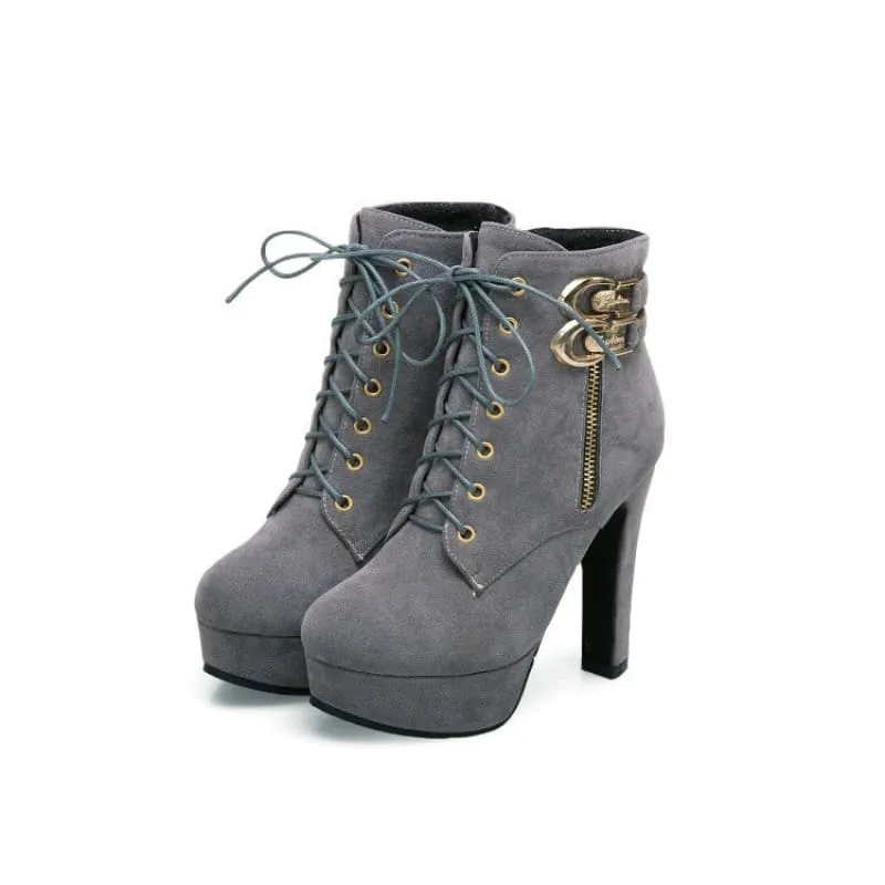 High-heeled Short Ankle Drag Boots with Gold Buckles