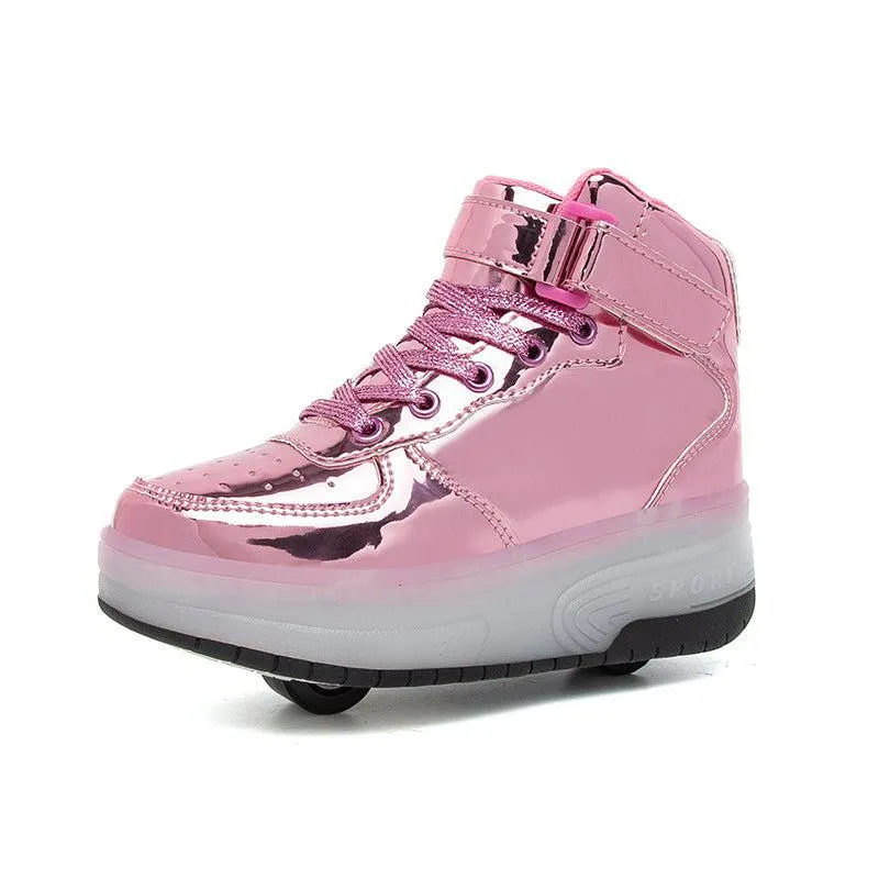 High Top Colorful Led Roller Shoes | Roller High Top Light Up Sneakers With Wheels